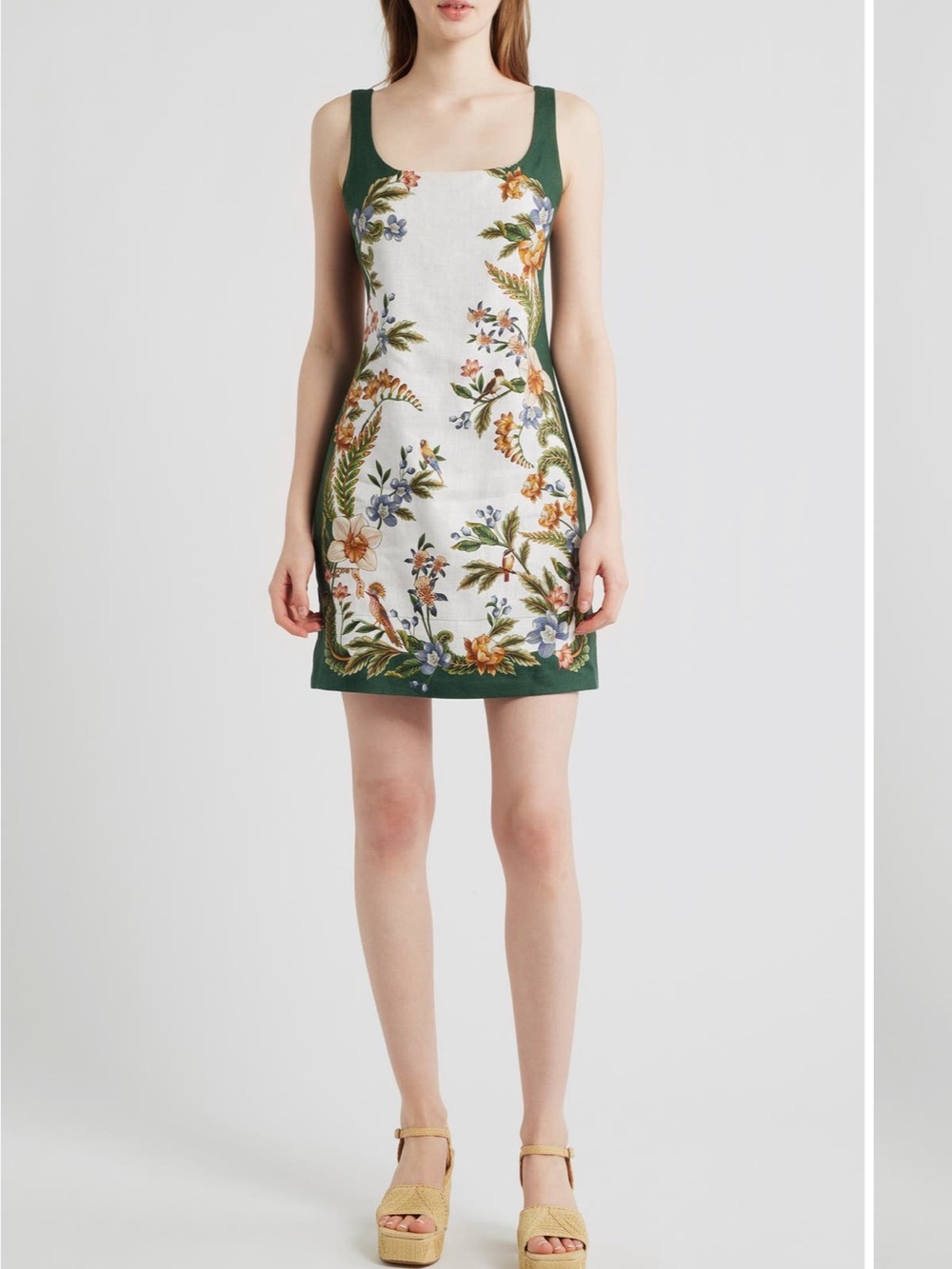 Farm Rio Nature Sand Print Mini linen Tank Dress, size L